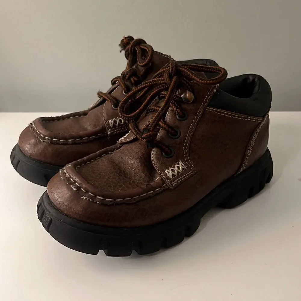 Carter's Toodler Brown Faux Leather Chunky Platform Lace Up Ankle Boot 12-18 Mos